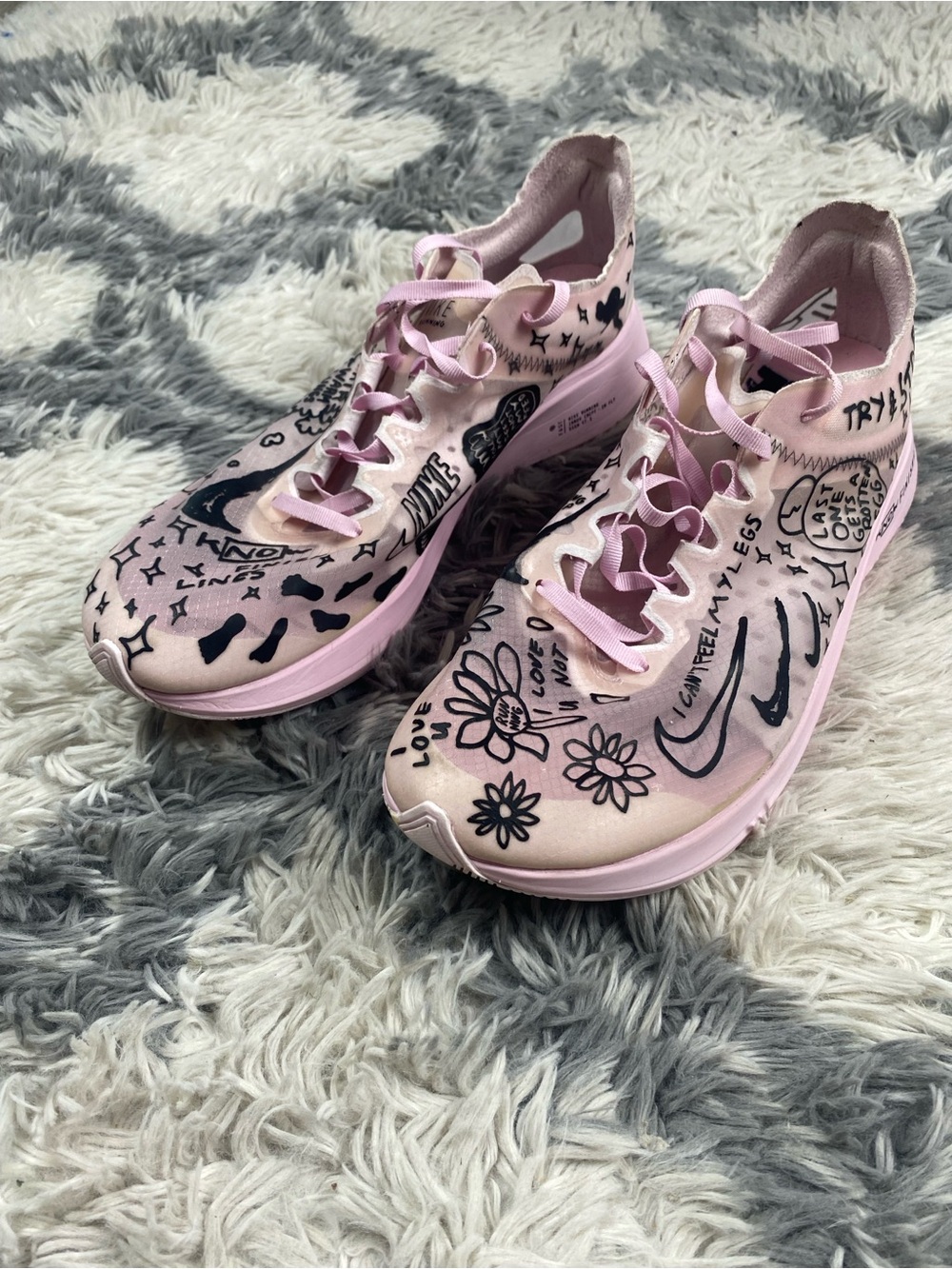 Nike Zoom Fly SP X Nathan Bell Doodles Pink & Black Sneakers Shoes Men Sz 11